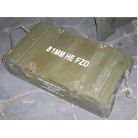 81mm MORTAR BOX OLIVE GREEN PAINTED - HE AMMO - EMPTY