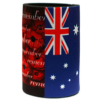 DRINK COOLER/HOLDER - REMEMBRANCE AUSSIE FLAG WITH POPPY BACKGROUND