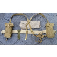 1937 WEB SET - LATE WAR D-DDAY/EUROPE NEW SET, belt (repro) braces pair, basic pouch x 2, frog, water bottle carrier, Hessian bags x 2