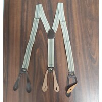 ELASTIC BUTTON ON TROUSERS BRACES STRIPED KHAKI - BRASS BUCKLES