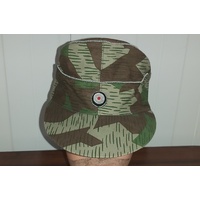 WW2 GERMAN CAMOUFLAGE M43 CAP - RAIN PATTERN LINED BADGED OFFICERS size 58cm