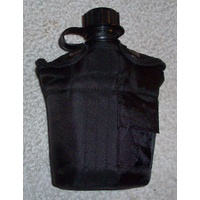 PLASTIC G.I. CANTEEN WITH NYLON CARRIER - BLACK  BOTTLE & BLACK CARRIER