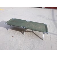 FOLDING AUSTRALIAN ARMY COT - ALLUMINIUM FRAME VGC USED